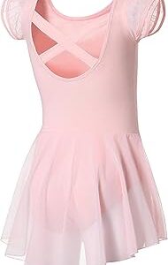 DIPUG Ballet Leotards for Girls Ballet Leotard with Skirt Toddler Dance Leotards Flutter Sleeve and Criss-Cross Back
