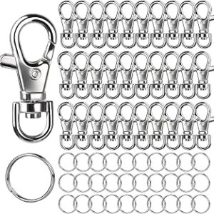 LEOBRO 60PCS Lobster Claw Clasps and Key Rings, 30PCS Keychains Clips and 30PCS Key Chain Ring, Keychain Making kit for Key Chain, Jewelry Making, Art Crafts, Silver