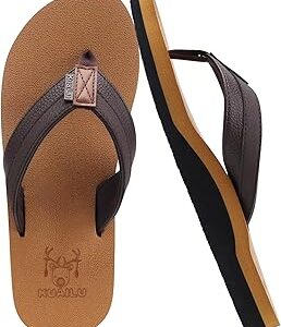 KuaiLu Men's Yoga Mat Leather Flip Flops with Arch Support Comfortable Cushion Walking Thong Sandals Slip On Indoor Outdoor