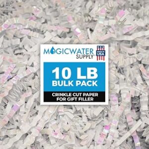 MagicWater Iridescent Crinkle Cut Paper for Gift Baskets - 10LB Diamond White - Perfect for Shredded Paper Filler, Basket Filler, Gift Boxes, Bridesmaid Gifts,Halloween Stuffers & More