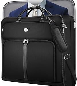 MATEIN Mens Garment Bags for travel, Large Travel Suit Bag Up to 7 Suits with Strap, Wrinkle Free Carry On Garment Bags for Hanging Clothes, Business Suitcase Luggage Bag Fit 17.3 Inch Laptop, Black