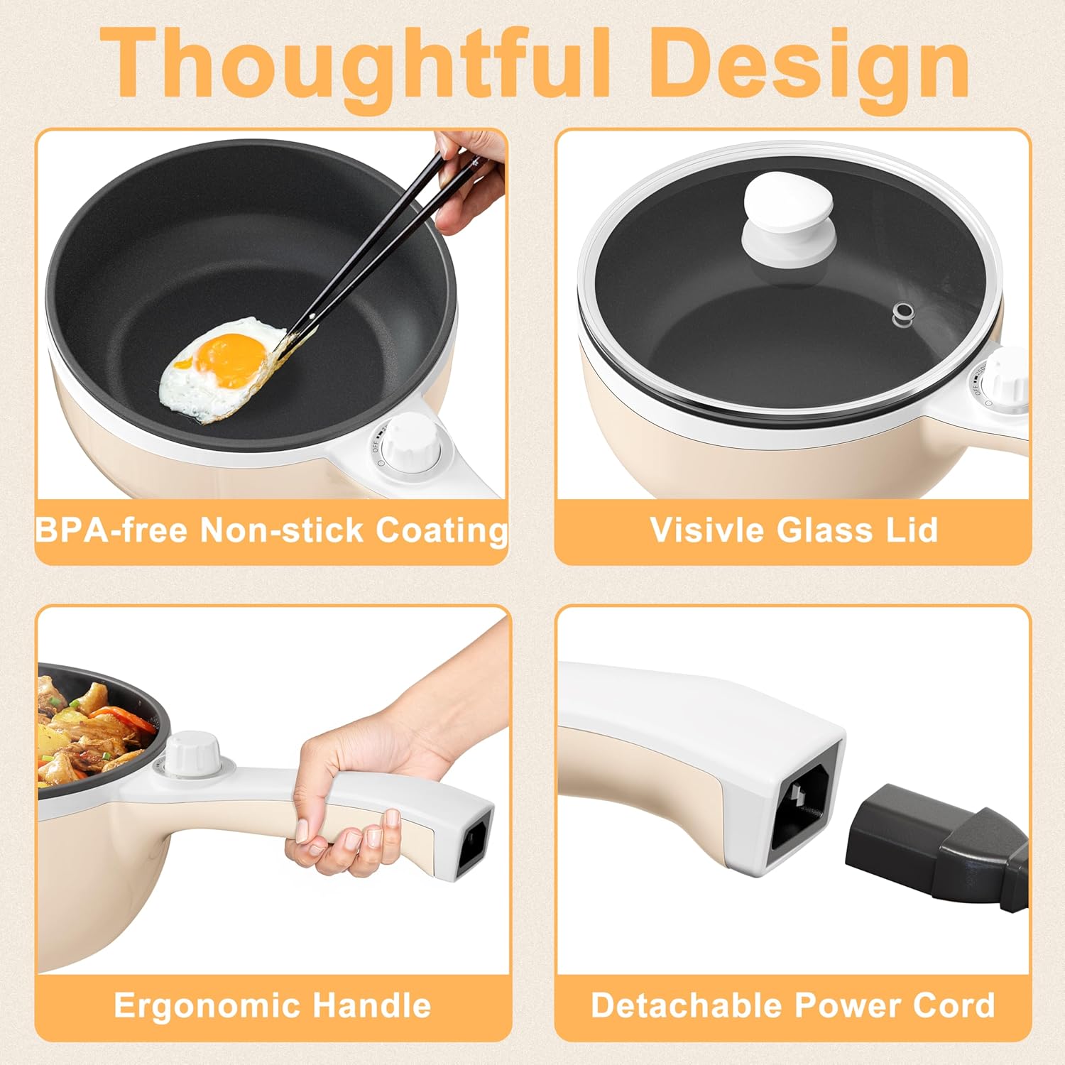 Dezin Olla Caliente Eléctrica Mejorada, Sartén Antiadherente, Olla Eléctrica Rápida para Fideos, Olla Caliente Portátil Mini de 1.5L - Imagen 4