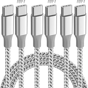KYEHD USB C Cable，3 Pack 10FT 60W Fast Charging USB C to USB C Cable, Durable Type C Charger Cable for iPhone 17/16/15/iPad MacBook CarPlay and More-Grey White