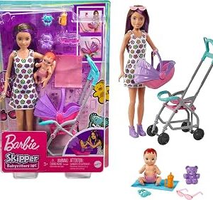 Barbie Skipper Babysitters, Inc. Playset with Skipper Babysitter Doll (Brunette), Stroller, Baby Doll & 5 Accessories, Toy for 3 Year Olds & Up