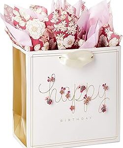 Hallmark Signature 7 Medium Birthday Gift Bag with Tissue Paper (Pink Flowers)