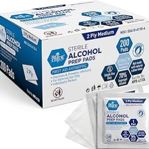 MED PRIDE Sterile Alcohol Prep Pads, Antiseptic, 70% Isopropyl, Individually Wrapped, Medical Grade 2 Ply Wipes (200 Count (Pack of 1) White)