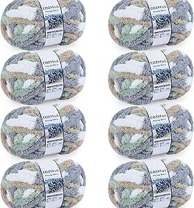 Cozyful Chunky Yarn for Hand Knitting - #10 Chunky Chenille Blanket Yarn, Jumbo Big Thick Chunky Yarns for Crocheting, Tie Dye Bulky Knit Yarns, 8 Skein (25 yds 8 oz Each Skein), Cream&Sage&Grey&Khaki