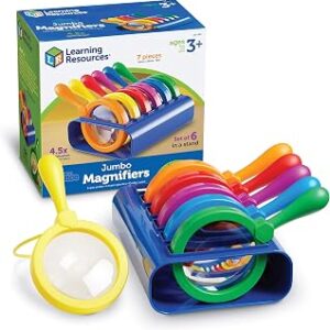 Learning Resources Primary Science Jumbo Magnifiers with Stand - 6 Pieces, Ages 3+, Science Classroom Accessories, Teacher Supplies, Observation Toys for Kids, Back to School Supplies