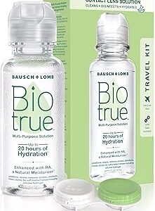 Biotrue Contact Solution, Multi-Purpose Solution with Lens Case, Cleans, Conditions, Hydrates, Disinfects, Removes Protein, Dirt & Debris, Contact Lens Cleaner & Storage, 2 Fl Oz (Pack of 1)
