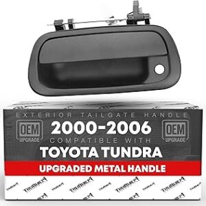 Tailgate Handle Latch Upgraded Metal, Compatible with 2000-2006 Toyota Tundra - Exterior Tailgate Assembly, Textured Black, w/Keyhole - OEM 69090-0C010-Metal, 80866, TO1915110