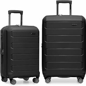 Traveler's Choice Pagosa Hardshell Expandable Luggage with Spinner Wheels, Black, 2-Piece Set (22/26)