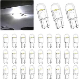 30 PCS Car 194 LED Bulbs, 168 2825 W5W T10 Wedge COB LED Replacement Bulb, 6000K License Plate Light Bulb, Error Free Interior Bulb for Dashboard Light, Dome Lights,License Plate Lights (White)