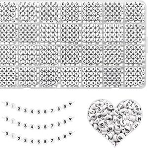 YMSDZHL Alphabet Beads A-Z 1300+Pcs Letter Beads, Acrylic 4x7mm Round Letter Beads Kits,Black Digit and Colorful Smile Beads for Bracelets Necklaces DIY Jewelry Making (Black,1300+PCS)