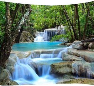 WODEJIA Forest Waterfall Fabric Tapestry, Wall Art Tablecloth, Bedspread Picnic Blanket, Beach Throw Blanket,Multifunctional for Bedroom Dormitory Living Room Hanging 59 x 51 Inches