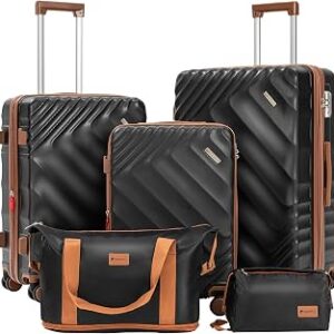 Rosamo 5 piece Luggage Set Expandable Suitcase 22x14x9 Airline Approved Carry on, ABS Hard Case Suitcases with Spinner Wheels, TSA Lock (Black)