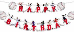 Baseball Happy Birthday Banner – Sports Theme Birthday Decoration Banner for Indoor Party Setup, Wall Hanging Display, Dessert Table Background, Baseball Celebration Photo Backdrop.