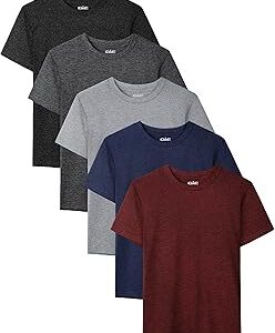 QWE 5 Pack Boys Shirts Youth Dry Fit Shirts Athletic Short Sleeve T Shirts Boys' Activewear Tops for Youth Teens 5-18 Years