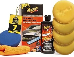 Meguiar's Quik Eraser Kit, Car Scratch Remover for Repairing Surface Blemishes, Car Scratch Repair Kit with ScratchX, Drill-Mounted Pad, and Microfiber Towel, 4 Count