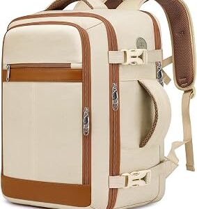 Travel Backpack for Women Airline Approved Carry On Backpack with Shoe Pouch,TSA 15.6inch Laptop Mochila Flight Approved Personal Item Bag for Weekender Overnight Bags Bookbag Travel Essentials,Beige