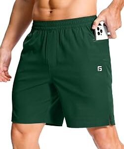 GGJ Men's Lightweight Athletic Shorts with 2 Zipper Pockets 7/5/9 Gym Workout Running Quick Dry Tennis Shorts for Men