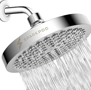 SparkPod Shower Head - High Pressure Rain - Premium Quality Luxury Design - Easy Clean Adjustable Replacement for Your Bathroom Shower Heads (Luxury Polished Chrome, 6 Inch Round)