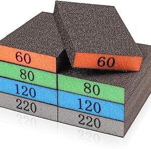 YNZDRWA 8 Pack Sanding Sponge, Washable and Reusable Sanding Blocks for Drywall Wood Metal Furniture, 60/80/120/220 Grit Sandpaper Block Assortment