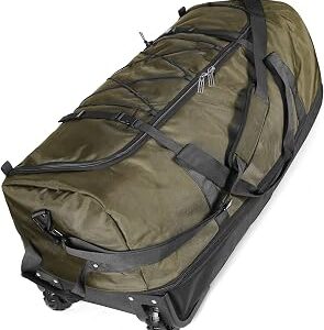 110L Expandable to 140L 32” Foldable Oxford Soft-Sided Rolling Duffle Bag with 2 Heavy-Duty Wheels,3 Large Compartments,Adjustable Shoulder Strap and Attached Organizer Pouch,Green