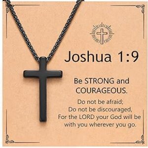 Christian Cross Necklace for Boys & Men with Joshua 1:9 Faith, Hope, and Blessing Gift