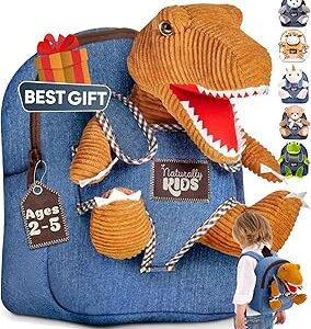 Naturally KIDS Toddler Backpack w Dinosaur Toys for Kids 2-4, 2 Year Old Boy Birthday Gift, 3 Year Old Boy Gift Girl, Toddler Dinosaur Toy