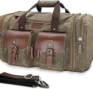 Wildroad Waxed Canvas Duffle Bag - 50L Waterproof Weekender Overnight Travel Bag