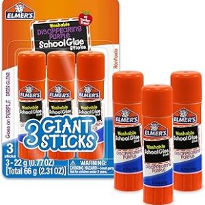 Elmer's Disappearing Purple School Glue Sticks, Washable, 22 Grams, 3 Count - Poster, Vision Board, Back to School Supplies, #1 Teacher Brand