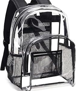 Vorspack Clear Backpack Heavy Duty PVC Transparent Backpack with Reinforced Strap Stitches & Large Capacity for College Workplace Security - Black
