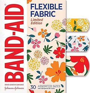 Band-Aid Brand Flexible Fabric Adhesive Bandages, Comfortable Flexible Protection & Wound Care for Minor Cuts & Scrapes, First Aid Bandage with a Wildflower Design, Assorted Sizes, 30 ct