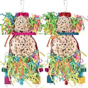 Bissap 2PCS Bird Parrot Foraging Shredder Hanging Toys Sola Balls Sepak Takraw with Pacifier for Small Parrots Parakeets Conures Cockatiels Love Birds Cage Toy