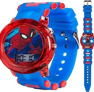 Marvel Spider-Man Kids' LCD Watch – Flashing LED Bullet Band, Digital Time Display, Red & Blue Design, Durable Plastic Case, Adjustable Silicone Strap – Fits Wrists 5.5 to 8