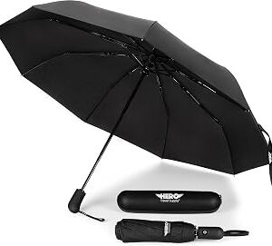 HERO Travel Umbrella - Compact Umbrellas for Rain, Windproof Auto Open Close, Large Coverage Portable Umbrella fits in Purse and Backpack