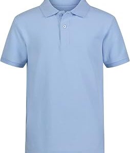 IZOD Boys' School Uniform Short Sleeve Polo Shirt, Button Closure, Comfortable & Soft Pique Fabric