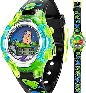 Disney Pixar Toy Story 4 Buzz Lightyear Kids Flashing LCD Watch with Colorful Light-Up Dial, Durable Case, Space-Themed Strap – Perfect for Ages 4+ Boys and Girls – Fits Wrists 5.5 to 8