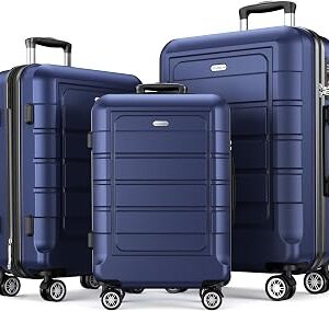 SHOWKOO Luggage Sets 3 Piece Expandable 100% PC Durable Hardshell Suitcase with Wheels TSA Lock Deep Blue