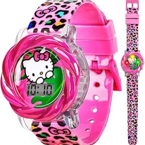 Hello Kitty LCD Watch for Girls with Flashing LED Lightshow - Vivid Pink Strap, Iconic Hello Kitty Design, Fun Time-Teaching Accessory