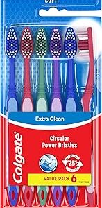Colgate Extra Clean Toothbrush, Soft Toothbrush for Adults, 6 Count (Pack of 1)