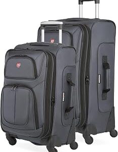SWISSGEAR Sion Softside Expandable Spinner Luggage Durable Lightweight Travel Suitcase, Dark Grey, 2-Piece Set (21/25)