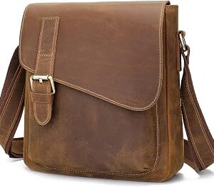 Augus Men's Leather Messenger Bag Shoulder Crossbody Backpack Bags Purse for Women Vintage Anti-Theft Waterproof Casual
