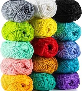 15x20g Acrylic Yarn for Crocheting - Soft Knitting Yarn for Crafts Multicolor Skeins for Crocheting DIY Bulk for Handicraft Knitting Scarves Ideal Gift for Beginners Adults