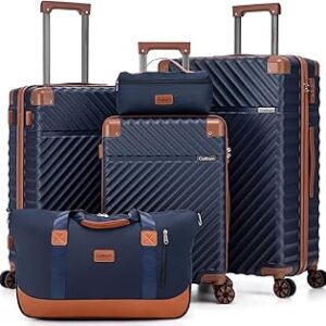 Cosbarn Luggage Sets 5 Piece with TSA Lock Spinner Wheels, Unisex Hard Case ABS Suitcase Set, Hardshell Lightweight Waterproof Travel Hardside Suitcases with Wheels for Women Men, Dark Blue