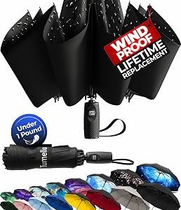 TUMELLA Inverted Windproof Umbrella, Large, Strong, Light, Portable, Automatic Reverse Folding Rain Umbrella, Durable Premium Grip, Fits Car & Backpack