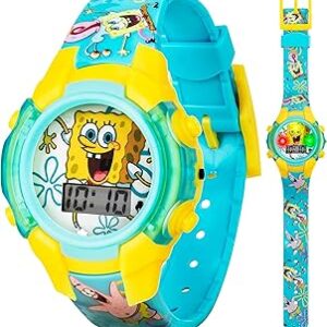 Nickelodeon Spongebob Squarepants Kids LCD Watch with LED Lights - Colorful Character Strap, Interactive Flashing Display, Comes in Collectible Tin Box