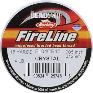 The Beadsmith Fireline by Berkley – Micro-Fused Braided Thread – 4lb. Test, 005”/.12mm Diameter, 15 Yard Spool, Crystal Color – Super Strong Stringing Material for Jewelry Making and Bead Weaving