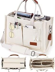FIORETTO Canvas Tote Bag for Women with Zipper Closure & Individual Compartments for Work College for Teacher & Nurse