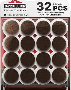 X-PROTECTOR Felt Furniture Pads - 32 PCS 1 1/2 Floor Protectors for Chair and Furniture Feet - Protect Your Hardwood Floors! (Brown, Round)